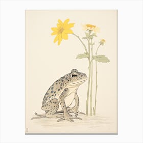 Frog And Daisy,  Matsumoto Hoji Inspired Japanese 3 Canvas Print