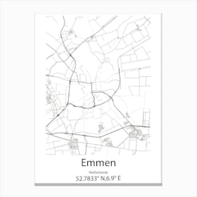 Emmen,Netherlands Minimalist Map Canvas Print