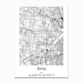 Ama,Japan Minimalist Map Canvas Print