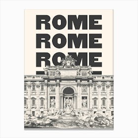 Rome Trevi Fountain Black & White Canvas Print