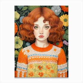 Girl In Crochet Jumper 3 Canvas Print