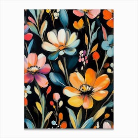 Flowers On Black Canvas Print