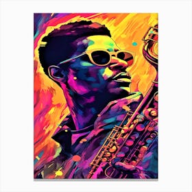 Neon Sax Man - Sax Player In Sunglasses Canvas Print
