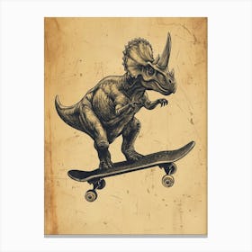 Vintage Triceratops Dinosaur On A Skateboard  3 Canvas Print