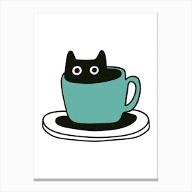 Cat In A Cup Kawaii Cute Drawing Illustration Canvas Print