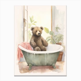 Teddy Bear Painting On A Bathtub Watercolour 8 Canvas Print