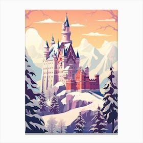 Vintage Winter Travel Illustration Schloss Neuschwanstein Germany 7 Canvas Print