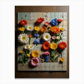 Flowers On A Puzzle Canvas Print