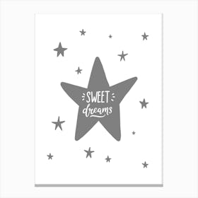 Sweet Dreams Star Grey Super Scandi Kids Canvas Print