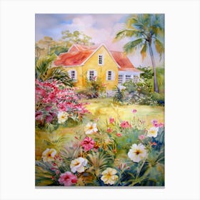 Yellow House In The Garden Canvas Print