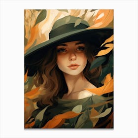 Autumn Girl In A Hat Canvas Print