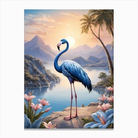 Floral Blue Flamingo Painting (42) Canvas Print