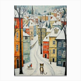 Cat In The Streets Of Prague   Czech Republic With Snow 3 Canvas Print