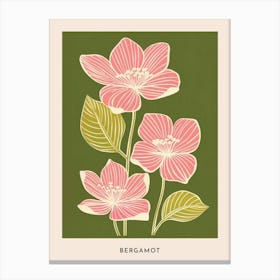 Pink & Green Bergamot 1 Flower Poster Canvas Print