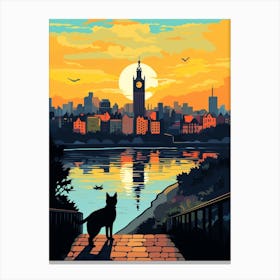 Warsaw, Poland Skyline With A Cat 0 Canvas Print