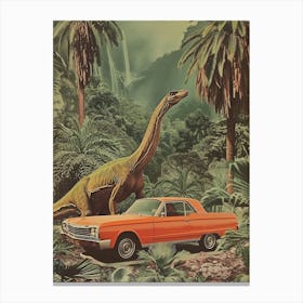 Dinosaur & A Retro Car Collage 3 Canvas Print