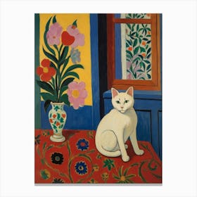 White Cat In A Vase Style Henri Matisse Canvas Print