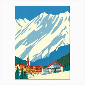 Lech Zürs, Austria Midcentury Vintage Skiing Poster Canvas Print