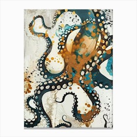 Octopus Painting Gold Blue Effect Collage 1 Canvas Print
