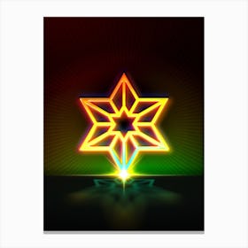 Neon Geometric Glyph in Watermelon Green and Red on Black n.0314 Canvas Print