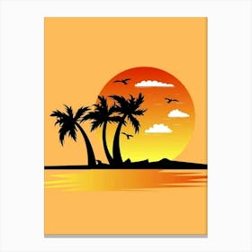 Sunset With Palm Trees Canvas Print