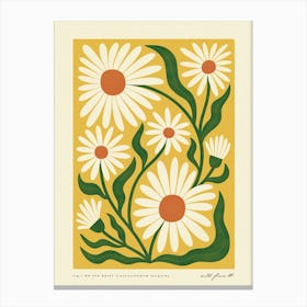 Ox-Eye Daisy Modern-Retro Yellow and Green Wild Flower Art Print Canvas Print