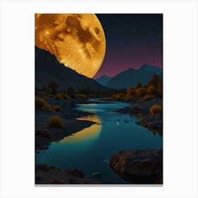 Full Moon Over River Canvas Print