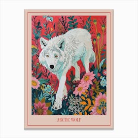 Floral Animal Painting Arctic Wolf 1 Poster Canvas Print