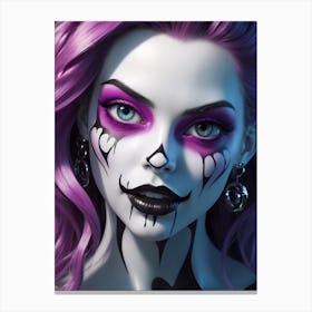 Girl With Skeleton Makeup Canvas Print