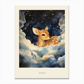 Baby Deer 5 Sleeping In The Clouds Nursery Poster Canvas Print