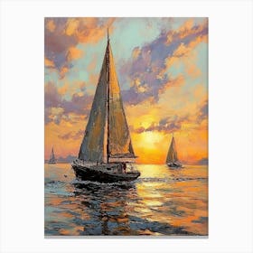 Sailboats At Sunset Canvas Print