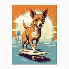 Basenji Dog Skateboarding Illustration 3 Canvas Print