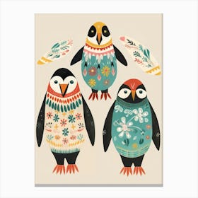 Folk Style Bird Painting Penguin 1 Canvas Print