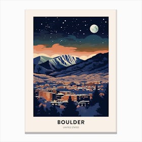 Winter Night  Travel Poster Boulder Colorado 1 Canvas Print
