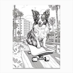 Papillon Dog Skateboarding Line Art 4 Canvas Print
