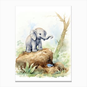 Elephant Painting Birdwatching Watercolour 4 Canvas Print
