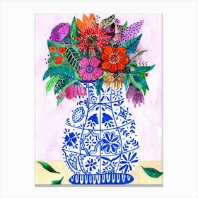 Still Life Mexican Tiles Colorful Flowers Modern Floral Canvas Print