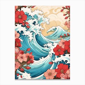 Great Wave With Petunia Flower Drawing In The Style Of Ukiyo E 3 Canvas Print