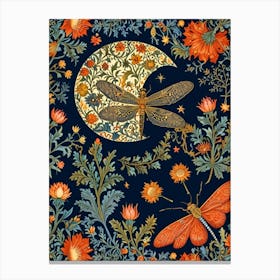 William Morris Dragonfly And Flowers Canvas Print