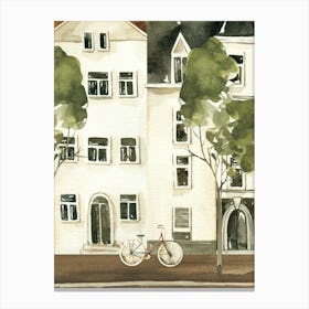 House By The Canal Illustration Print Art Canvas Print