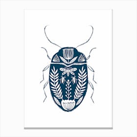 Folk Beetle Dark Blue Canvas Print