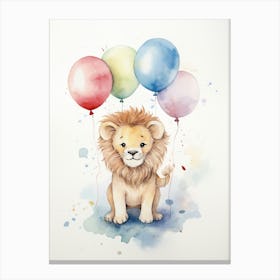 Playing With Balloons Car Watercolour Lion Art Painting 3 Canvas Print