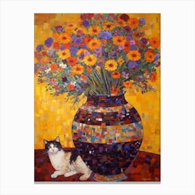 Statice With A Cat 3 Art Nouveau Klimt Style Canvas Print