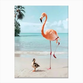 Flamingo And Duck Canvas Print