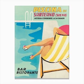 Piscina In Sardino, Woman By The Pool, Colorful Italy Vintage Travel Poster Canvas Print