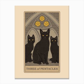 Three Of Pentacles   Cats Tarot Canvas Print