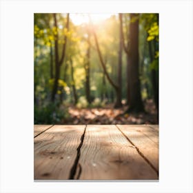 Wooden Table In The Forest Canvas Print