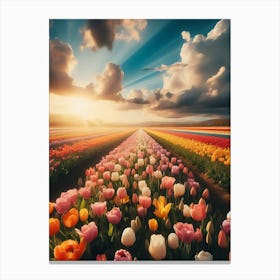 Tulip Field At Sunset 4 Canvas Print