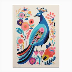 Colourful Scandi Bird Peacock 4 Canvas Print