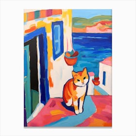 Painting Of A Cat In Mykonos Greece 1 Canvas Print